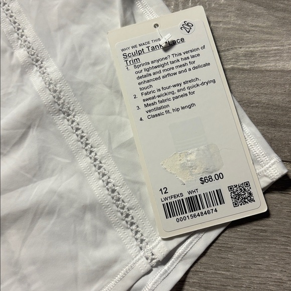🌸NWT Lululemon Sculpt Tank Top *Lace Trim White W1FEKS - Picture 6 of 8